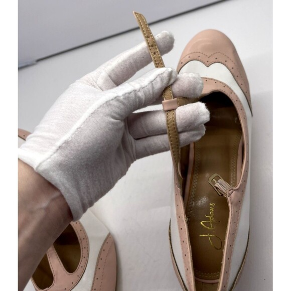 J Adams Mary Jane size 10 Kym High Heel Shoes Wing Tip Pink White 1950s Oxford - Picture 6 of 13